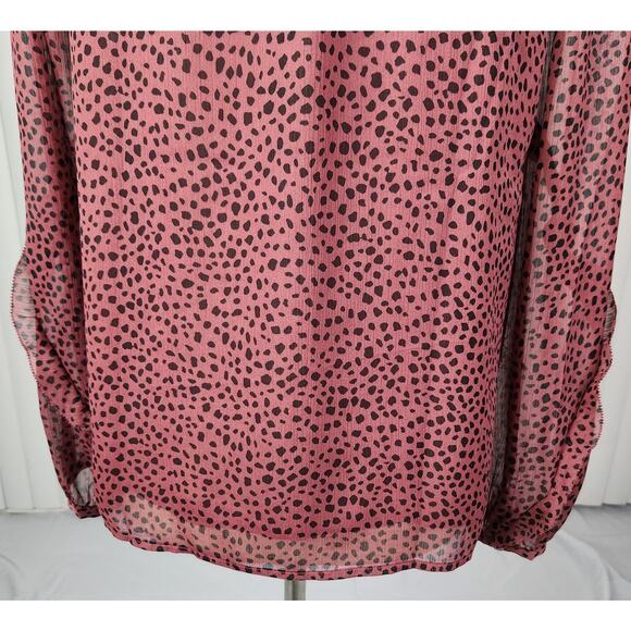 Loft Animal Print Ruffle Sleeve Blouse Front Keyhole Rose Black Size Small New - Picture 8 of 11